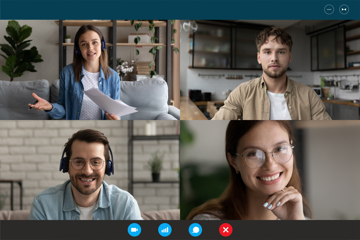 Screen view group video call, team brainstorming, negotiating online